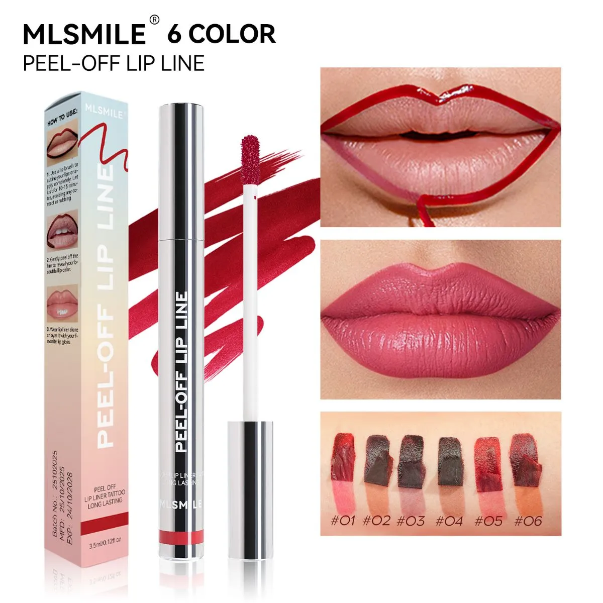 Peel Off Lip Liner Stain – Long-Lasting Matte Lip Tattoo, Waterproof Transfer-Proof Peelable Lipliner with Highly Pigmented Color, Non-Stick Cup Smudge-Proof Finish